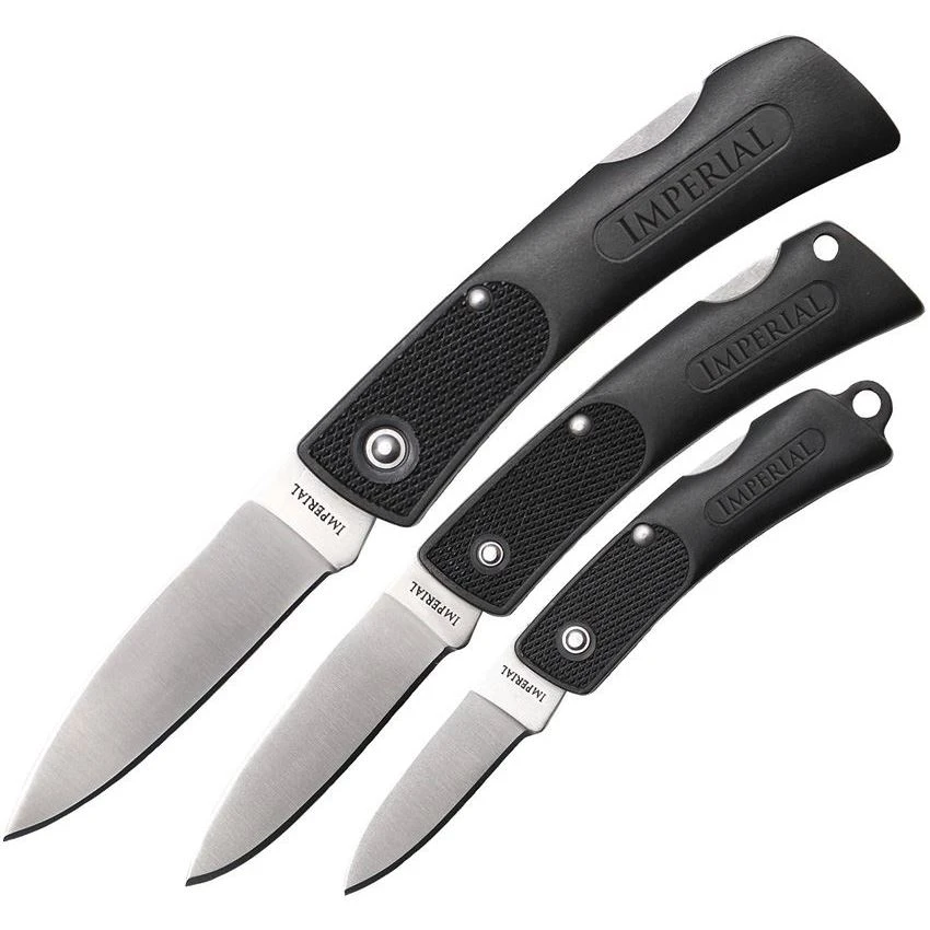 Imperial Schrade COM6CP Lockback Folding Pocket Satin Finish Stainless Blade Knife With Black Textured Plastic Handle - 3 Piece Combo 3 Imperial Schrade COM6CP Lockback Folding Pocket Satin Finish Stainless Blade Knife With Black Textured Plastic Handle - 3 Piece Combo