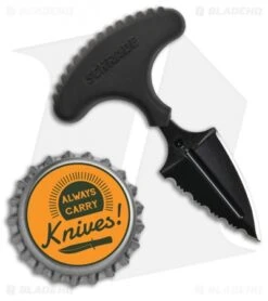 Schrade SCHF50 Mini Push Dagger Fixed Blade Knife (1.5" Black Serr) -Schrade Knife Shop Schrade Mini Push Dagger Black Serr SCHF50 BHQ 62031 jr bottlecap