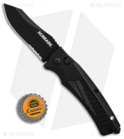 Schrade SC90 Automatic Knife Black Aluminum (3.25" Black Serr) SC90BS -Schrade Knife Shop Schrade SC90 Black Aluminum Black Serr BHQ 34170 er bottlecap