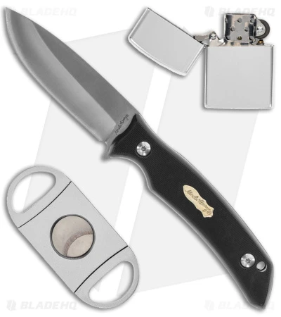 Schrade Uncle Henry 3 Piece Fixed Blade Knife & Cigar Cutter & Lighter - Black 3 Schrade Uncle Henry 3 Piece Fixed Blade Knife & Cigar Cutter & Lighter - Black