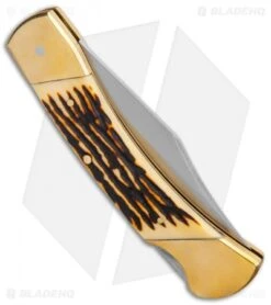 Schrade Uncle Henry Papa Bear Traditional Pocket Knife 5" Brown Staglon SCHLB8 -Schrade Knife Shop Schrade Uncle Henry Papa Bear Traditional Brown Staglon SCHLB8 BHQ 62058 jr side