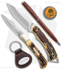 Uncle Henry 2 Piece Fixed Blade/Folder/Pen/Key Fob Tin -Schrade Knife Shop Uncle Henry 2pc Fixed Folder Tin With Pen Keychain BHQ 123472 td size