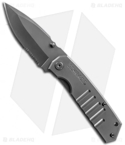 Schrade Drop Point Frame Lock Knife (3.7" Gray Serr) SCH304S 3 Schrade Drop Point Frame Lock Knife (3.7" Gray Serr) SCH304S