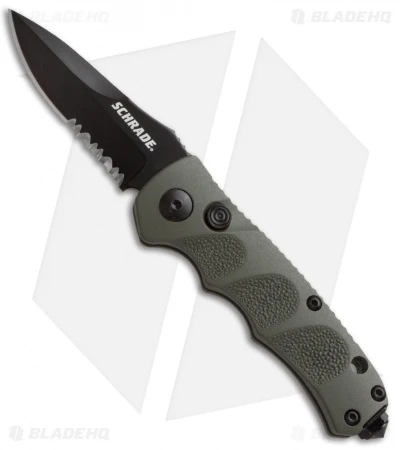 Schrade Mini Extreme Survival Spear Point Auto Knife Green (2.5" Serr) SC60MODS 3 Schrade Mini Extreme Survival Spear Point Auto Knife Green (2.5" Serr) SC60MODS